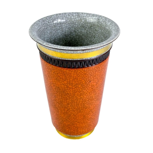 366 - A Royal Copenhagen ceramic beaker vase. With orange and grey crackle glaze pattern no. 212 shape no.... 