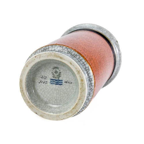 366 - A Royal Copenhagen ceramic beaker vase. With orange and grey crackle glaze pattern no. 212 shape no.... 