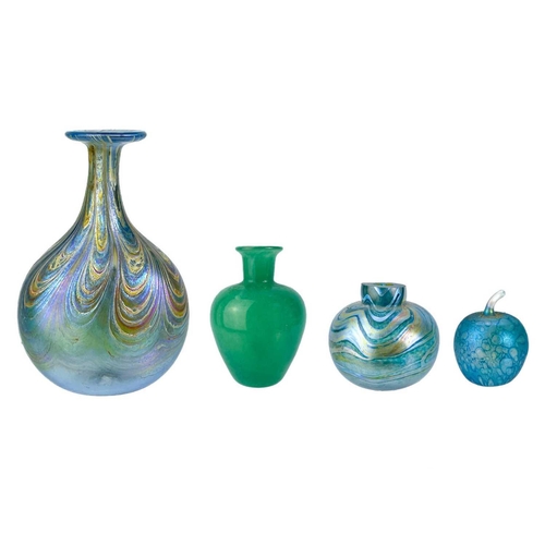 367 - A small Norman Stuart Clarke art glass iridescent vase. Date 1985. Together with a larger art glass ... 