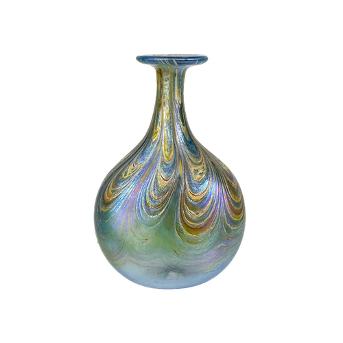 367 - A small Norman Stuart Clarke art glass iridescent vase. Date 1985. Together with a larger art glass ... 