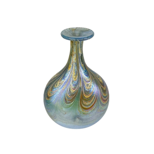 367 - A small Norman Stuart Clarke art glass iridescent vase. Date 1985. Together with a larger art glass ... 