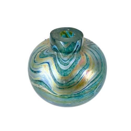 367 - A small Norman Stuart Clarke art glass iridescent vase. Date 1985. Together with a larger art glass ... 