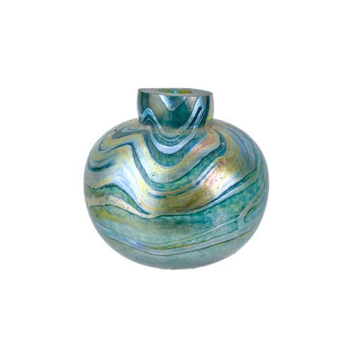 367 - A small Norman Stuart Clarke art glass iridescent vase. Date 1985. Together with a larger art glass ... 