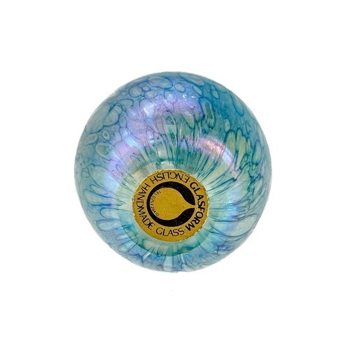 367 - A small Norman Stuart Clarke art glass iridescent vase. Date 1985. Together with a larger art glass ... 