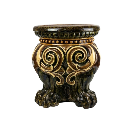 376 - A German majolica stand or garden stool by Wilhelm Schiller and Son. With a gadrooned circular top, ... 