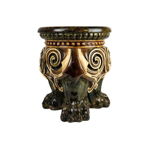 376 - A German majolica stand or garden stool by Wilhelm Schiller and Son. With a gadrooned circular top, ... 