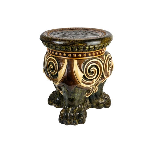 376 - A German majolica stand or garden stool by Wilhelm Schiller and Son. With a gadrooned circular top, ... 