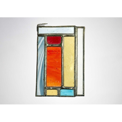 381 - A colourful, contemporary stained glass window. The glass panels decorated with a cockerel, trees, b... 