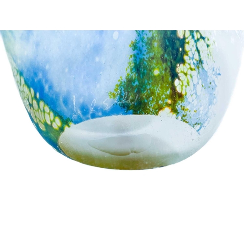 387 - A Lesley Clarke vase. Height 16cm; together with a perfume bottle and two paper weights by the same ... 