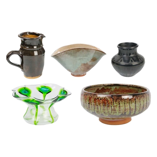 394 - A collection of studio pottery. To include two bowls and a jug by Mary Gibson Horrocks of Buckfast A... 