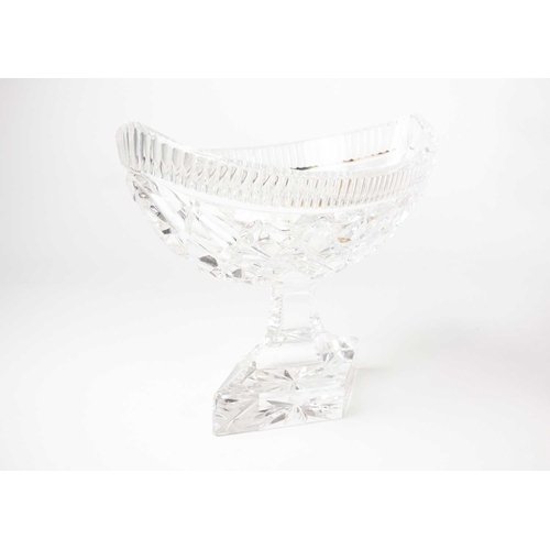 406 - A fine cut glass centre piece on gilt metal stand. Diameter 28.5cm together with a cut glass boat sh... 
