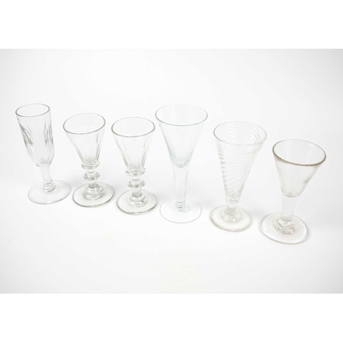407 - A late 18th century wrythen ale glass. Height 13cm together with seventeen various 18th century and ... 