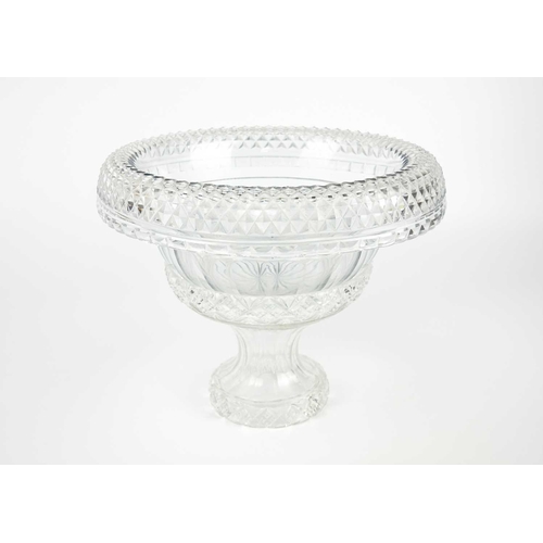 409 - A 19th century cut glass pedestal bowl. With a wide hobnail cut everted rim, on a separate stand, he... 