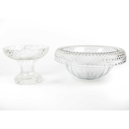 409 - A 19th century cut glass pedestal bowl. With a wide hobnail cut everted rim, on a separate stand, he... 