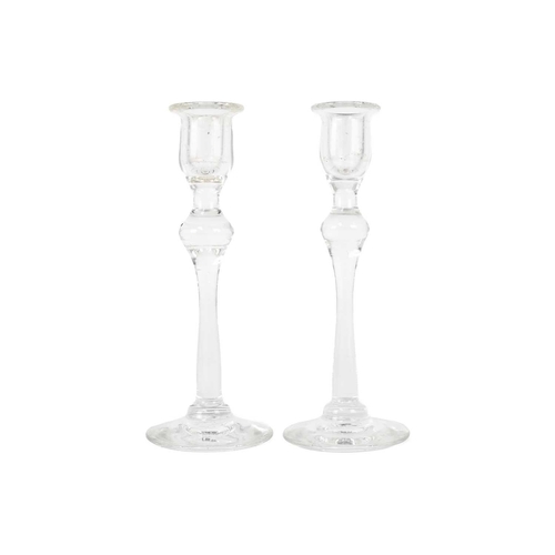 417 - A set of six similar 19th century syllabub glasses. Tallest 10cm, together with a pair of glass cand... 