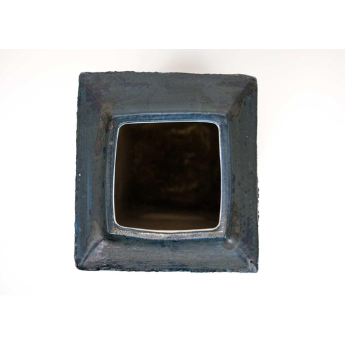 42 - A large Troika square section vase. Decorated by Eleanor Winning, with incised circles, cogs and geo... 