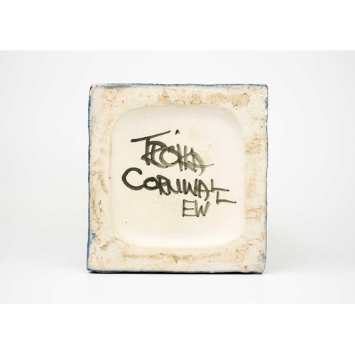 42 - A large Troika square section vase. Decorated by Eleanor Winning, with incised circles, cogs and geo... 