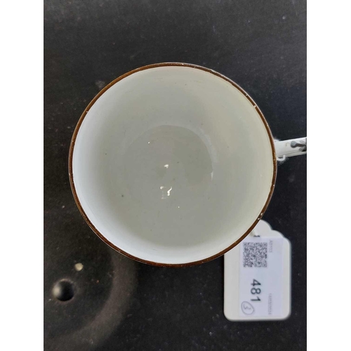 481 - A Meissen porcelain cup. Circa 1780, with a wishbone handle and floral painted decoration, crossed s... 