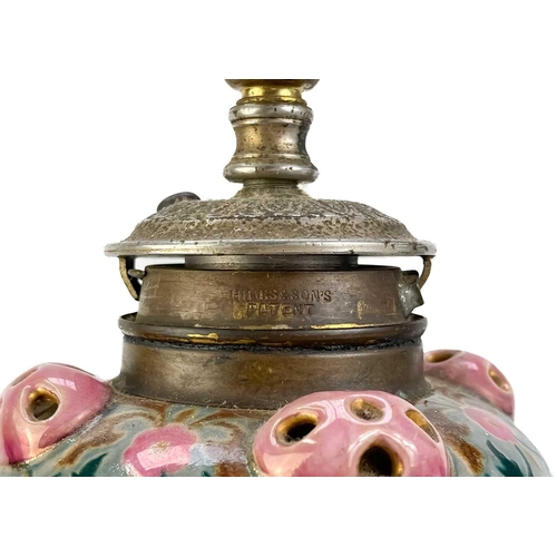 484 - Zsolnay Pecs (attributed), a Hungarian porcelain oil lamp base. With Islamic style painted decoratio... 