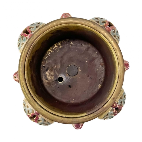 484 - Zsolnay Pecs (attributed), a Hungarian porcelain oil lamp base. With Islamic style painted decoratio... 