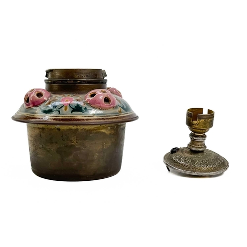 484 - Zsolnay Pecs (attributed), a Hungarian porcelain oil lamp base. With Islamic style painted decoratio... 