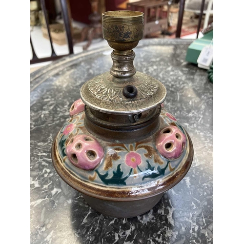 484 - Zsolnay Pecs (attributed), a Hungarian porcelain oil lamp base. With Islamic style painted decoratio... 