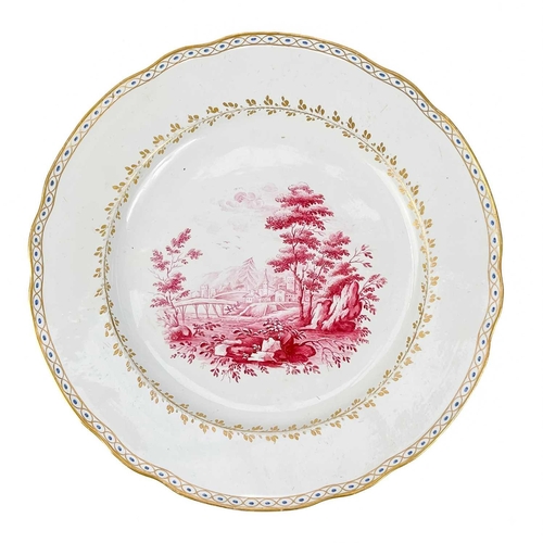 485 - A suite of four Doccia porcelain plates. Circa 1770, with blue dot and gilt borders and painted puce... 