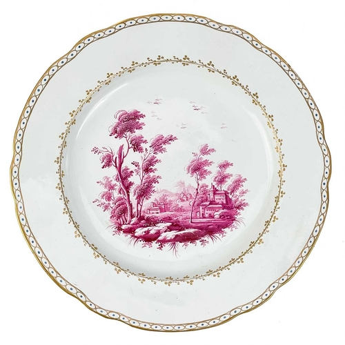 485 - A suite of four Doccia porcelain plates. Circa 1770, with blue dot and gilt borders and painted puce... 