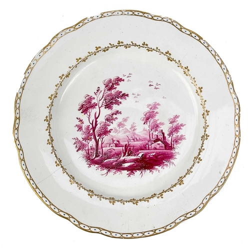 485 - A suite of four Doccia porcelain plates. Circa 1770, with blue dot and gilt borders and painted puce... 