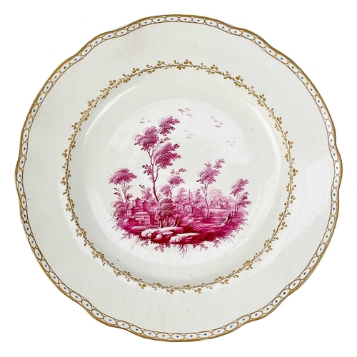 485 - A suite of four Doccia porcelain plates. Circa 1770, with blue dot and gilt borders and painted puce... 