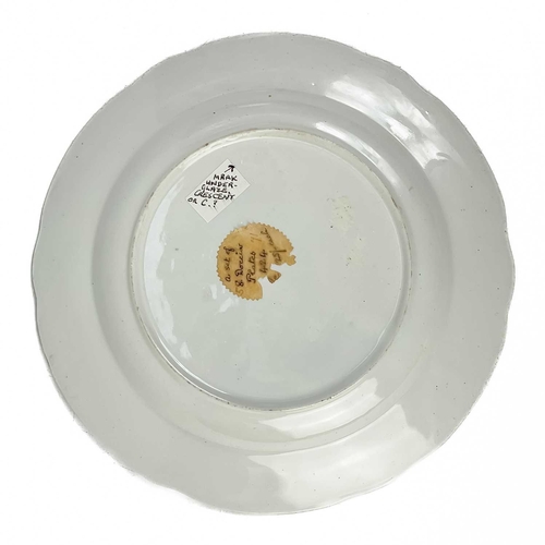 485 - A suite of four Doccia porcelain plates. Circa 1770, with blue dot and gilt borders and painted puce... 