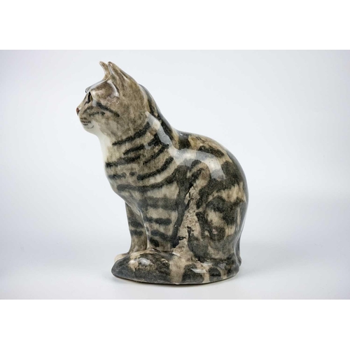 488 - A Winstanley pottery tabby cat. Height 28cm. Together with a Brunido pottery cat and five other smal... 