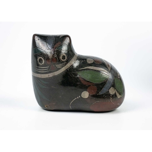488 - A Winstanley pottery tabby cat. Height 28cm. Together with a Brunido pottery cat and five other smal... 