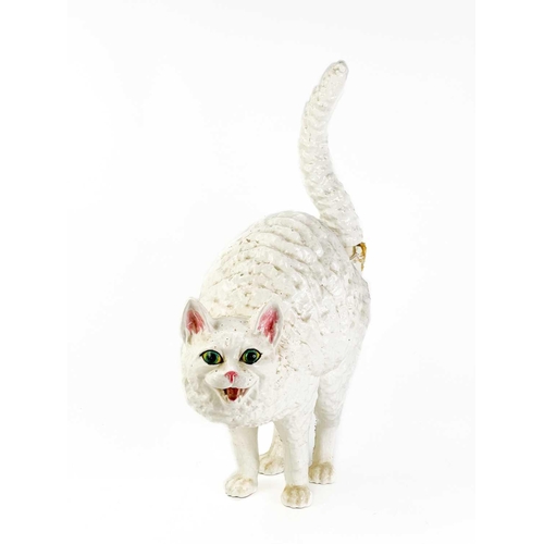 490 - A large white Casa Pupo cat figurine. Damaged. Height 56cm. Together with four other smaller feline ... 