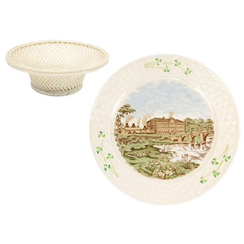 498 - A late 19th century Belleek Pottery two strand woven basket. Impressed marks to base, diameter 15.5c... 