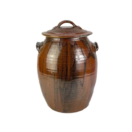 502 - Frank Smith (XX) A large studio pottery jar and cover. Impressed makers mark, and label to interior ... 