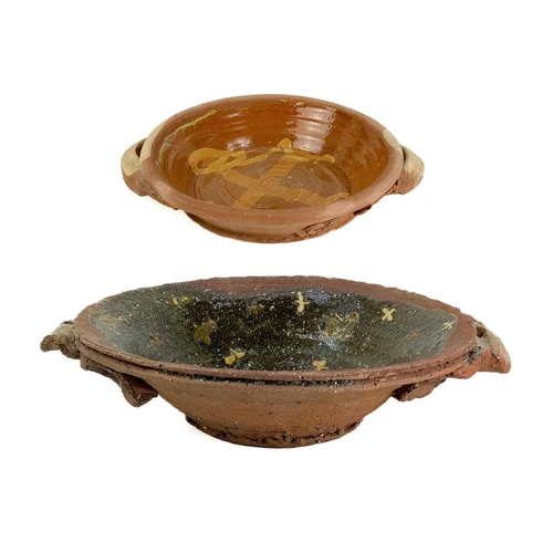 504 - Peter Smith - Bojewyan Pottery, Cornwall. Two twin-handled bowls. The largest height 9cm, diameter 3... 