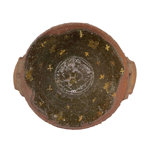 504 - Peter Smith - Bojewyan Pottery, Cornwall. Two twin-handled bowls. The largest height 9cm, diameter 3... 