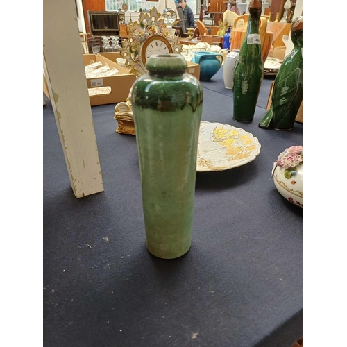 505 - Humfrey Wakefield, Isles of Scilly Pottery. A green-glaze vase and two bowls each marked to the base... 