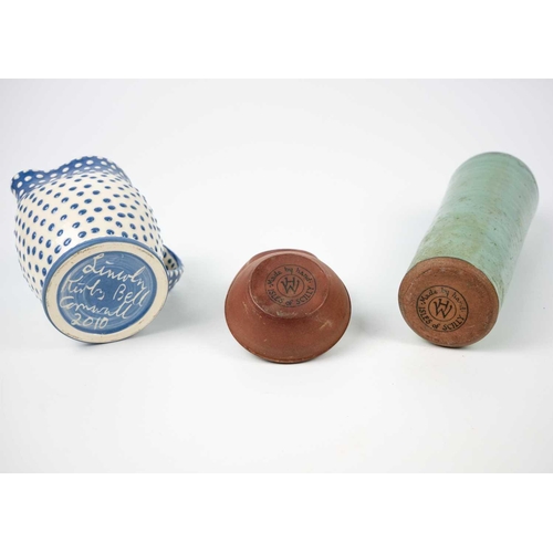 505 - Humfrey Wakefield, Isles of Scilly Pottery. A green-glaze vase and two bowls each marked to the base... 