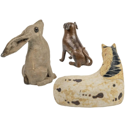 506 - A Rosemary Wren (1922 - 2013) studio pottery sculpture of a recumbent horse. Impressed wren mark and... 