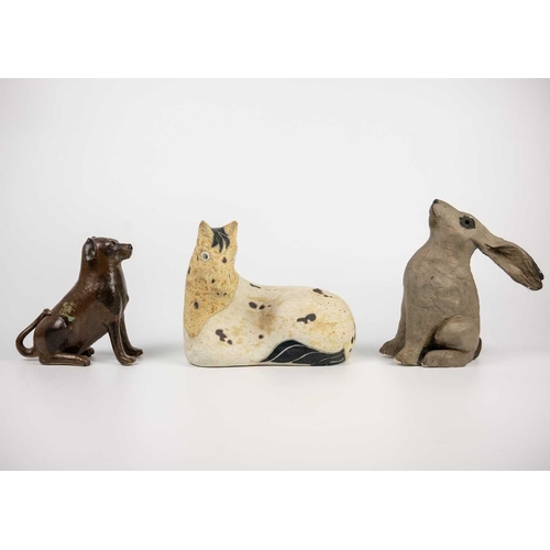 506 - A Rosemary Wren (1922 - 2013) studio pottery sculpture of a recumbent horse. Impressed wren mark and... 