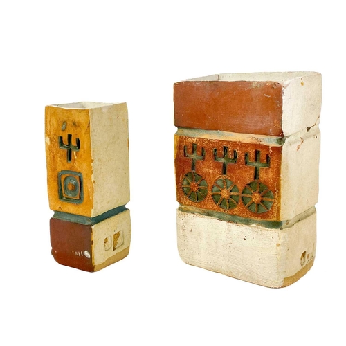 513 - A studio pottery slab vase. Decorated with geometric designs, impressed marks height 16cm, together ... 