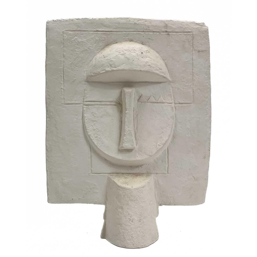 52 - A Troika biscuit pottery Aztec mask. Height 28cm. Bought from a storage barn in Carnyorth in the '80... 