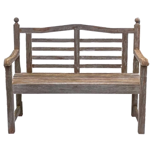 520 - A garden bench with ball finials. Height 97.5cm, width 121cm, depth 47cm.