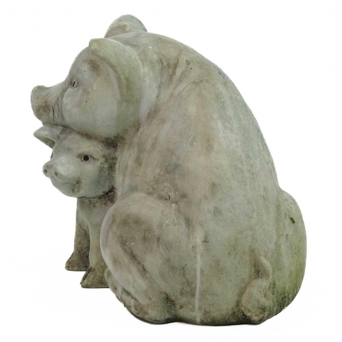 526 - A reconstituted stone group of pigs. Height 41cm, width 37cm, depth 45cm.