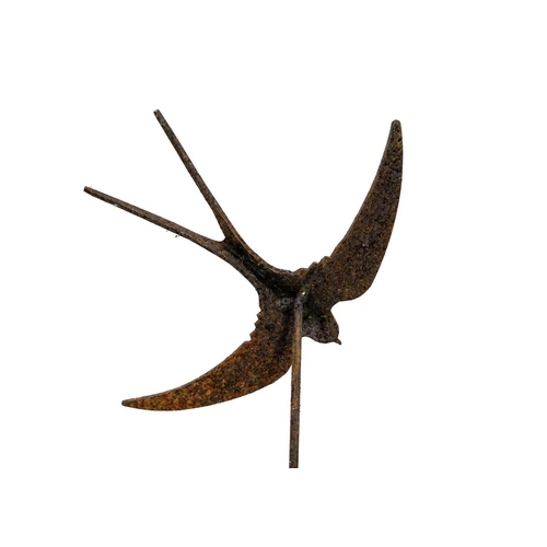 527 - Three wrought iron swallow garden ornaments. Height 155cm. Rusted, Otherwise no condition issues to ... 