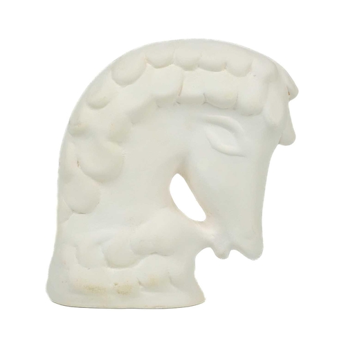 55 - A pair of biscuit pottery horse heads probably by Eric Leaper. Height 18cm. These were with the coll... 