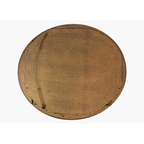 60 - An Edwardian small oval gilt gesso wall mirror. The moulded frame applied with flowers and foliates,... 