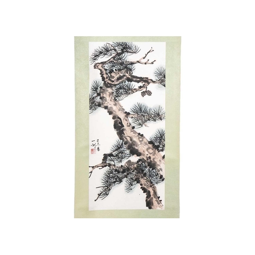 110 - A Chinese scroll depicting a fern tree, 20th century. Watercolour and ink, red seal mark and calligr... 